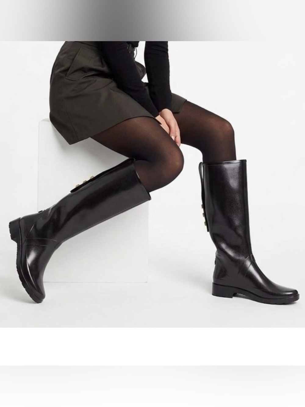 Stuart Weitzman Womens 9/39 M Griffin Studded Tall Black Rain Boots G 278159